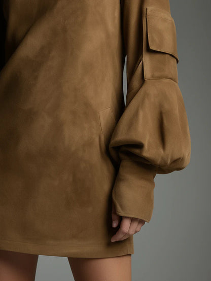 Beli - Minivestido holgado de ante con cuello alto